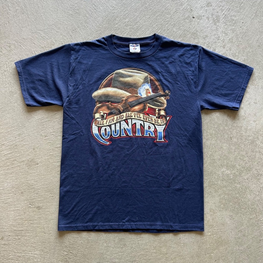 Vintage 90s Country Music Shirt Size Large Navy Blue Cowboy Guitar Graphic